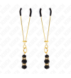KINK - PINCES À TETON FINES OR AVEC 3 BILLES DE VERRE NOIR 7 CM