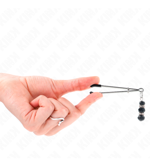 KINK - PINCES À TETON FINES OR AVEC 3 BILLES DE VERRE NOIR 7 CM