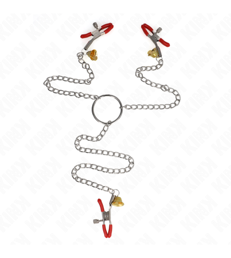 KINK - PINCES À TAMELON ET CLITO BELL TRIPLE ROUGE AVEC CHAINE 30 CM