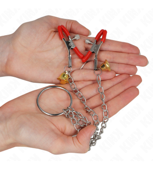 KINK - PINCES À TAMELON ET CLITO BELL TRIPLE ROUGE AVEC CHAINE 30 CM