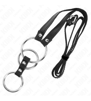 KINK - ANNEAU PÉNIS TRIPLE MÉTAL 3,8 CM À 5 CM AVEC CEINTURE EN CUIR 112 CM