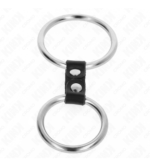 KINK - DOUBLE ANNEAU PÉNIS EN MÉTAL DE 3,7 CM À 5 CM RELIE PAR SANGLE EN CUIR MODÈLE 2