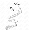 KINK - ANNEAU PÉNIS EN MÉTAL TRIPLE CHROME 3,8 CM À 5 CM AVEC CHAÎNE EN MÉTAL DE 26 CM ET PINCES À TÉTONS MODÈLE 1