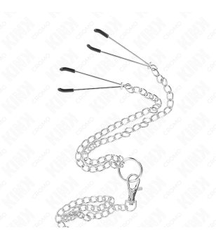 KINK - ANNEAU PÉNIS EN MÉTAL TRIPLE CHROME 3,8 CM À 5 CM AVEC CHAÎNE EN MÉTAL DE 26 CM ET PINCES À TÉTONS MODÈLE 2