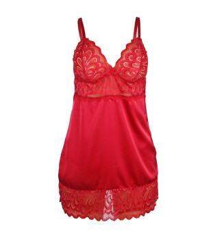 SUBBLIME - BABYDOLL EN SATIN AVEC DENTELLE ROUGE L/XL