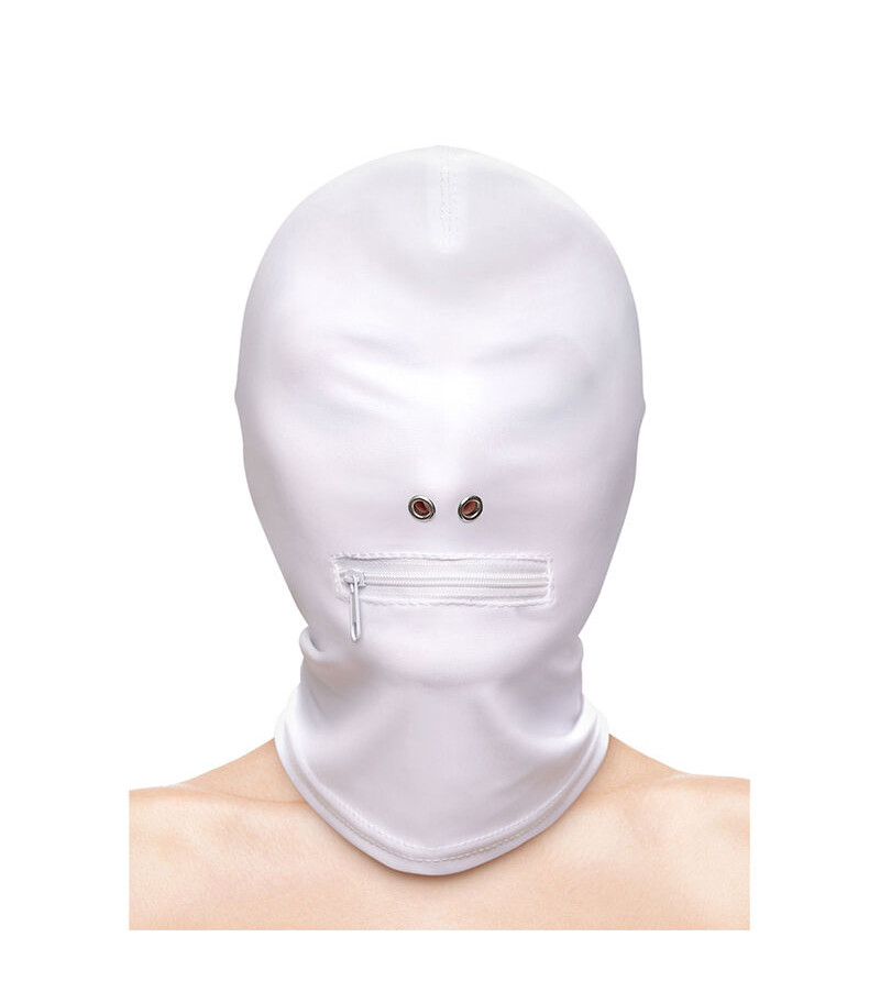 NS NOVELTIES - FETISH  FASHION CAPUCHE BOUCHE FERMÉE À FERMETURE ÉCLAIR NYLON BLANC