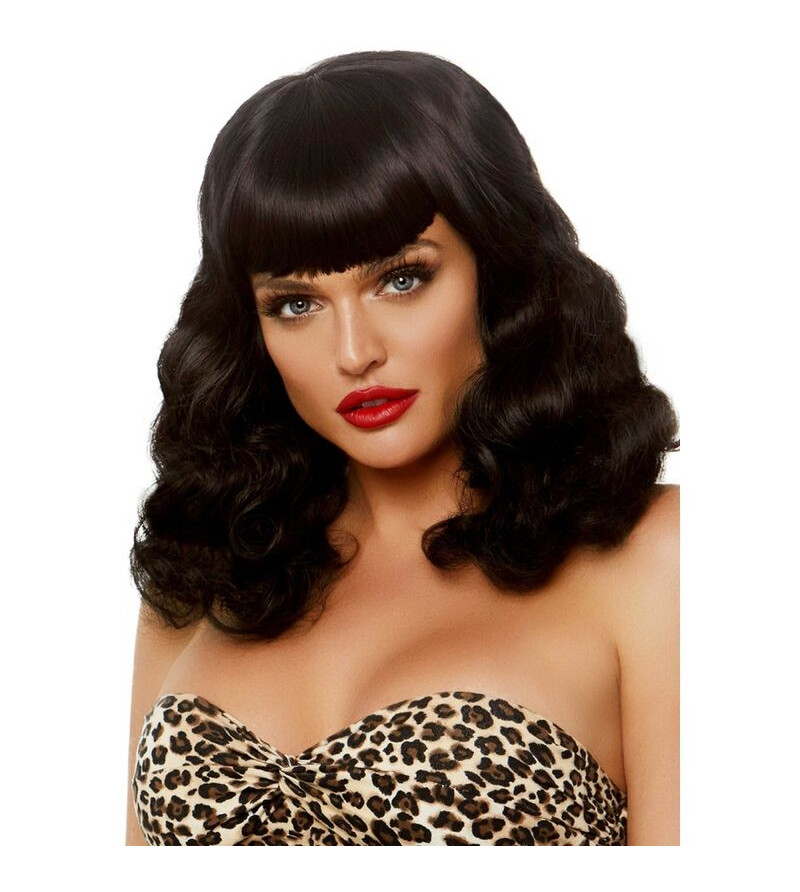 LEG AVENUE - PERRUQUE RÉTRO BOUCLÉE AVEC FRANGE NOIRE LUMINEUSE