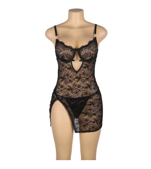 SUBBLIME - 954185 BABYDOLL EN DENTELLE À BRETELLES RÉGLABLES NOIRE S/M
