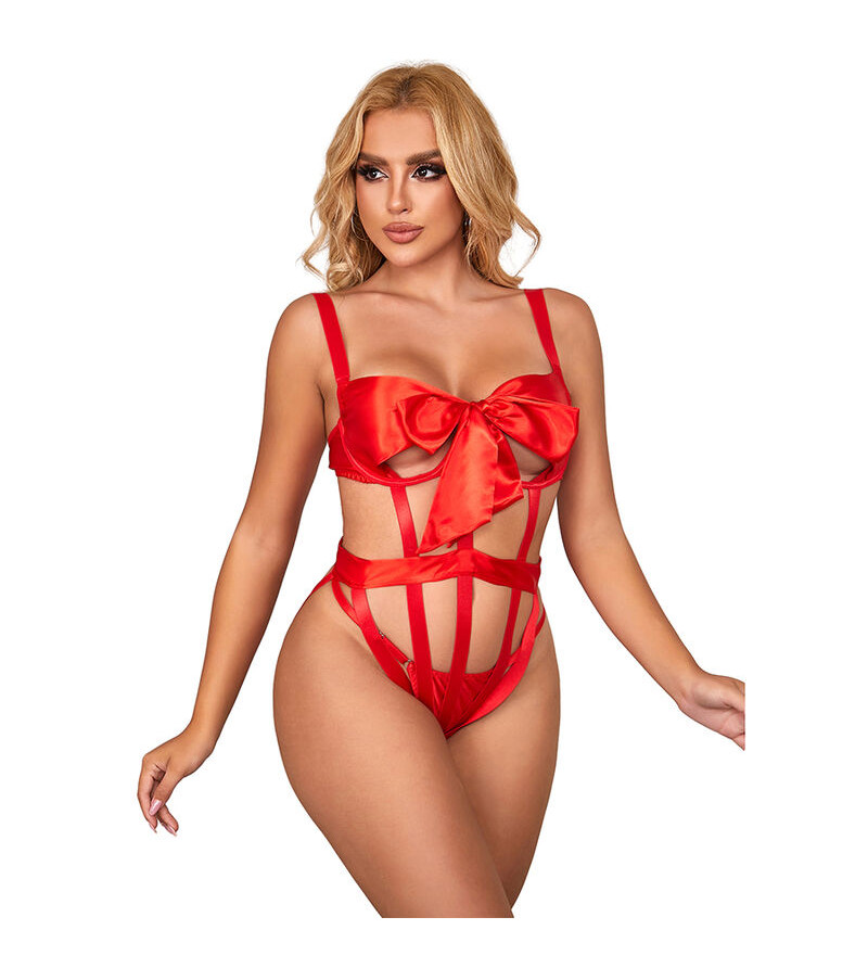 SUBBLIME - 954475 BODY SEXY AJOURÉ AVEC NOEUD ROUGE L/XL