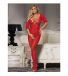 SUBBLIME - 951825 BODYSTOCKING EN RÉSILLE SANS FOURRURE AVEC MOTIF ROSES ROUGES TAILLE UNIQUE