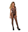 SUBBLIME - 951962 BODYSTOCKING RÉSILLE SANS FOURRURE IMPRIMÉ FLEURS NOIR TAILLE UNIQUE