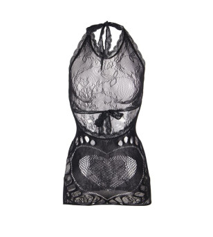 SUBBLIME - 952075 ROBE COURTE EN RÉSILLE AVEC DÉTAIL DOS ET COEUR NOIR TAILLE UNIQUE