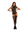 SUBBLIME - 952099 BODYSTOCKING RÉSEILLE AVEC LIGNES DE JARRETELLES ET DÉTAILS FLORAUX NOIR TAILLE UNIQUE