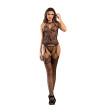 SUBBLIME - 952136 BODYSTOCKING EN RÉSILLE SANS FOURCHE AVEC DÉTAILS FLORAUX ET COL LIEN NOIR TAILLE UNIQUE