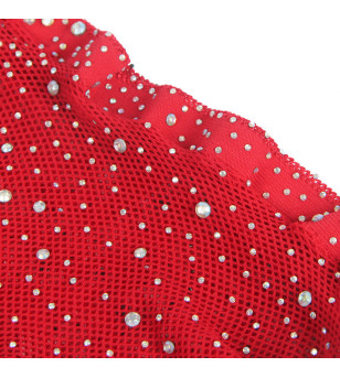 SUBBLIME - 952181 BODYSTOCKING RESILLE AVEC GANTS ET DIAMANTS ROUGE TAILLE UNIQUE