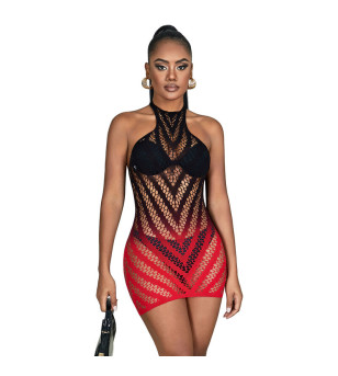 SUBBLIME - 952242 ROBE RÉSILLE ÉLASTIQUE DÉGRADÉ ROUGE ET NOIR TAILLE UNIQUE