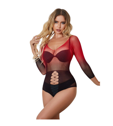 SUBBLIME - 952259 ROBE RÉSILLE ÉLASTIQUE MANCHES LONGUES DÉGRADÉ ROUGE ET NOIR TAILLE UNIQUE