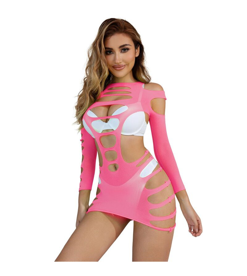 SUBBLIME - 952273 ROBE RÉSILLE ÉLASTIQUE MANCHES LONGUES ROSE TAILLE UNIQUE