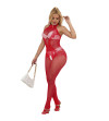 SUBBLIME - 952372 BODYSTOCKING RÉSILLE ET DENTELLE SANS FOURRURE COL MONTANT ROUGE TAILLE UNIQUE