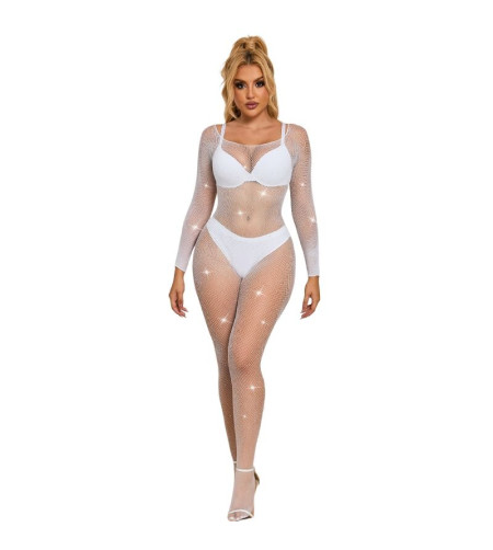 SUBBLIME - 952396 BODYSTOCKING RESILLE AVEC LOSANGES MANCHES LONGUES BLANC TAILLE UNIQUE