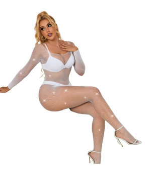 SUBBLIME - 952396 BODYSTOCKING RESILLE AVEC LOSANGES MANCHES LONGUES BLANC TAILLE UNIQUE
