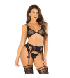 LEG AVENUE - SOUTIEN-GORGE + STRING + BAS NOIR TAILLE UNIQUE