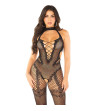 LEG AVENUE - BODYSTOCKING EN MAILLE IMPRIMÉ FLEURI NOIR TAILLE UNIQUE
