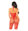 LEG AVENUE - BODYSTOCKING EN MAILLE IMPRIMÉ FLEURI ROUGE TAILLE UNIQUE
