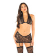 LEG AVENUE - SOUTIEN-GORGE + JUPE + BAS AVEC DIAMANTS NOIR TAILLE UNIQUE