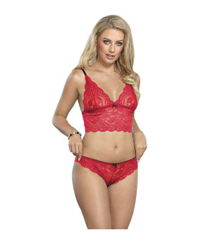 SUBBLIME - 953898 CHEMISIER DE NUIT EN SOIE ET DENTELLE + CULOTTE ROUGE S/M
