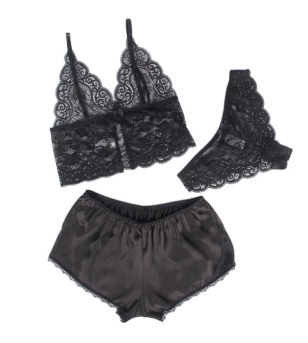 SUBBLIME - 953911 CHEMISIER DE NUIT EN SOIE ET DENTELLE + CULOTTE NOIRE S/M
