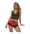 SUBBLIME - 953959 CHEMISE DE NUIT DÉCONTRACTÉE EN SOIE + PANTALON EN DENTELLE NOIR/ROUGE S/M