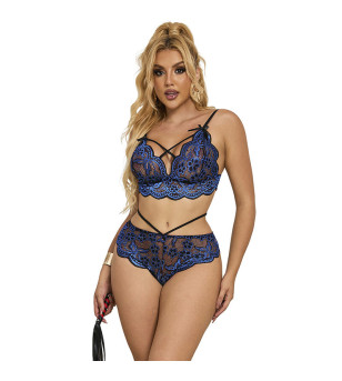 SUBBLIME - 954062 SOUTIEN-GORGE + CULOTTE DENTELLE BLEU S/M