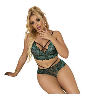 SUBBLIME - 954093 SOUTIEN-GORGE + CULOTTE DENTELLE VERT L/XL