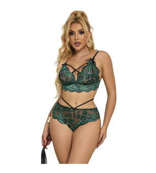 SUBBLIME - 954093 SOUTIEN-GORGE + CULOTTE DENTELLE VERT L/XL