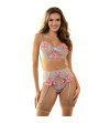 SUBBLIME - 954116 SOUTIEN-GORGE + CULOTTE AVEC PORTE-JARRETELLES MOTIF FLORAL BLEU L/XL