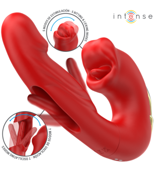 INTENSE - NATHY DOUBLE VIBRATEUR AVEC BOUCHE STIMULANTE MULTIFONCTION ROUGE