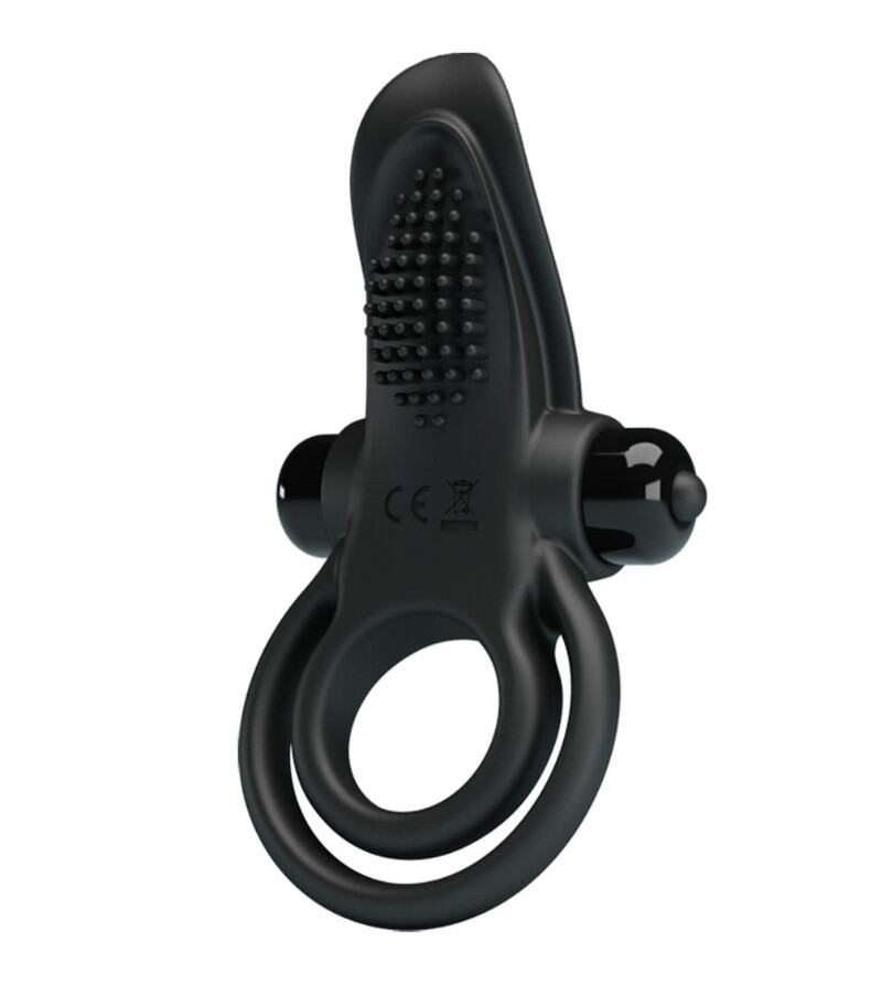 PRETTY LOVE - DOUBLE ANNEAU VIBRANT + STIMULATEUR DE CLITORIS 10 VIBRATIONS NOIR