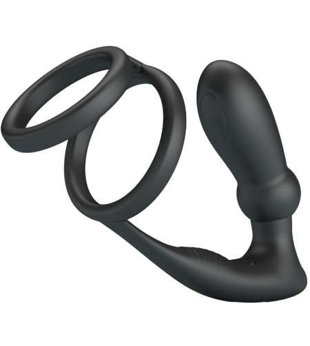 PRETTY LOVE - ANNEAU PÉNIS EMONI + PLUG ANAL 12 VIBRATIONS NOIR