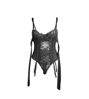 SUBBLIME - 955502 BODY EN DENTELLE AVEC NŒUDS ET JARRETELLES NOIR L/XL