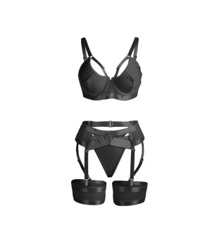 SUBBLIME - 955236 ENSEMBLE SOUTIEN-GORGE BONDAGE NOIR AVEC JARRETELLE S/M