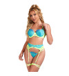 SUBBLIME - 955328 ENSEMBLE SOUTIEN-GORGE AVEC LIGNES DENTELLE ET JARRETELLE VERT ET BLEU L/XL