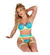 SUBBLIME - 955328 ENSEMBLE SOUTIEN-GORGE AVEC LIGNES DENTELLE ET JARRETELLE VERT ET BLEU L/XL