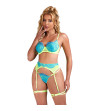 SUBBLIME - 955328 ENSEMBLE SOUTIEN-GORGE AVEC LIGNES DENTELLE ET JARRETELLE VERT ET BLEU L/XL