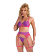 SUBBLIME - 955359 ENSEMBLE SOUTIEN-GORGE AVEC DENTELLE ET LIENS JARRETELLES ROSE ET VIOLET S/M