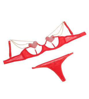 SUBBLIME - 955519 ENSEMBLE SOUTIEN-GORGE AVEC CHAÎNES ET COEUR EN MAILLE ROUGE S/M