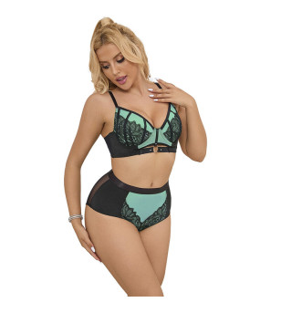 SUBBLIME - 955557 ENSEMBLE SOUTIEN-GORGE EN CUIR VERNI VERT AVEC FERMETURE ÉCLAIR S/M