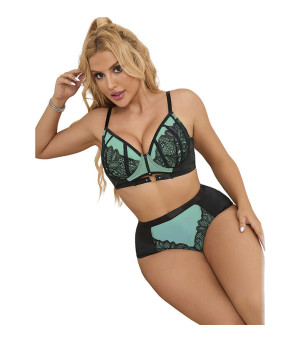 SUBBLIME - 955564 ENSEMBLE SOUTIEN-GORGE À FERMETURE ÉCLAIR EN CUIR VERNI VERT L/XL