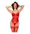 CHILIROSE - CR 4845 CORSET ET BAS ROUGE XL