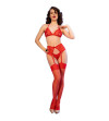 CHILIROSE - CR 4848 ENSEMBLE SOUTIEN-GORGE + STRING + BAS EN DENTELLE ROUGE XL